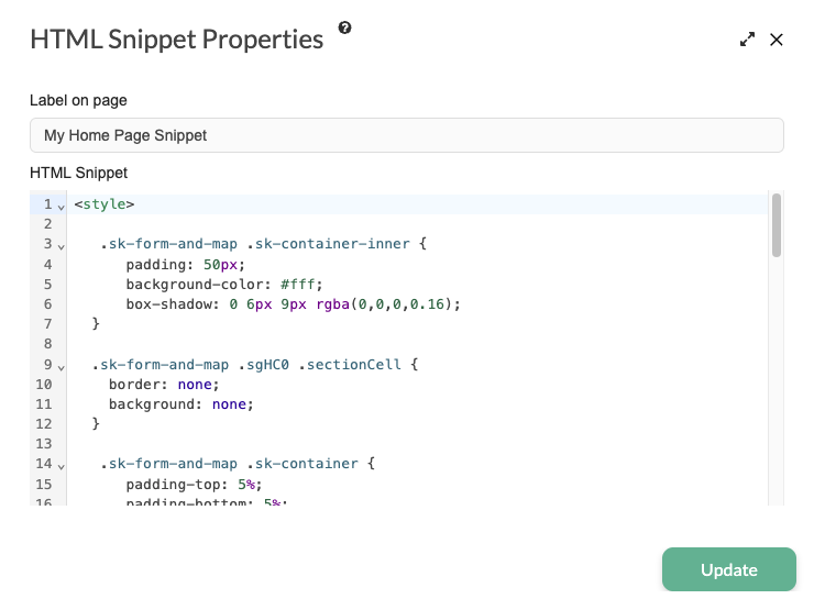 HTML Snippet editor