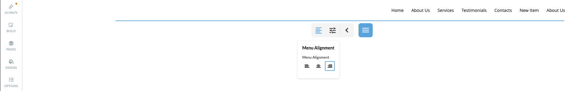 Main navigation settings panel