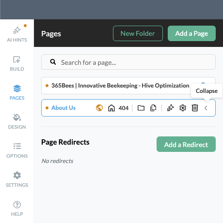 Manage Pages panel